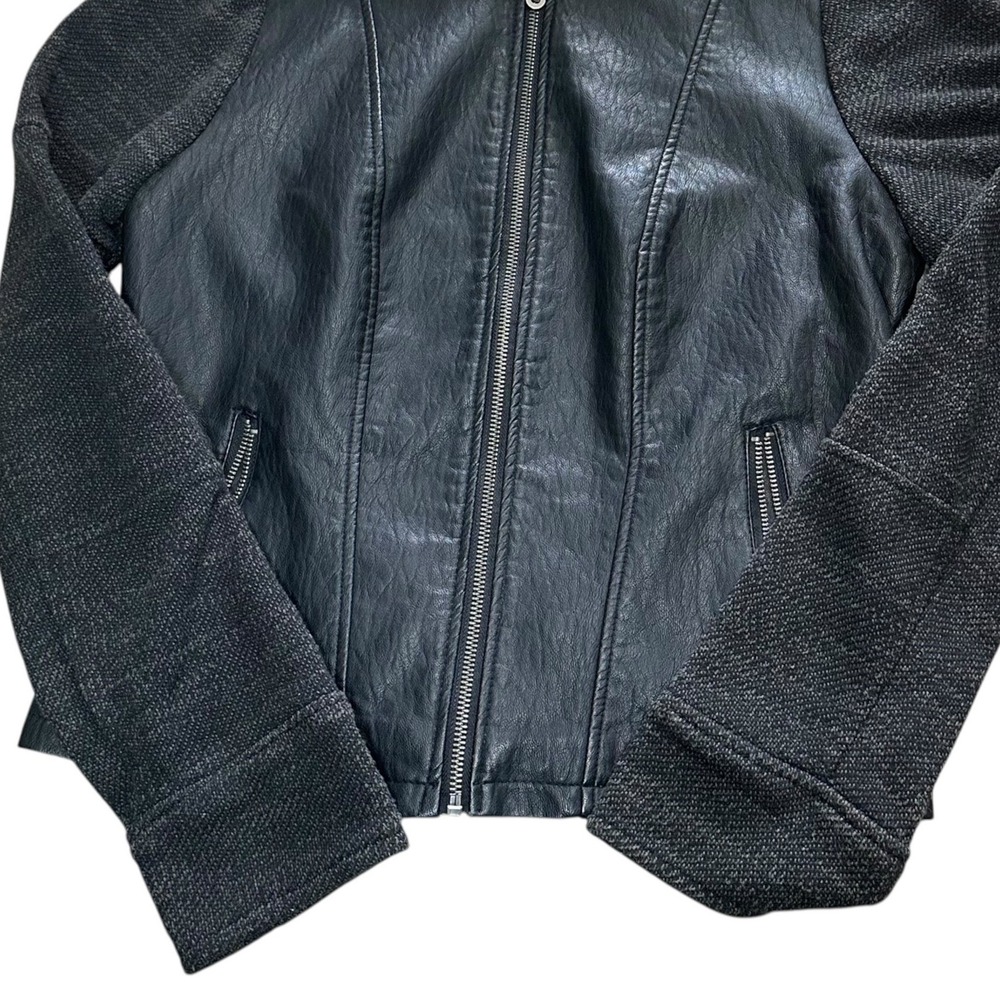 Moto 80's Jacket Womens M Black Excellent Faux Leather Knit Hooded Biker Zippers - Picture 4 of 8
